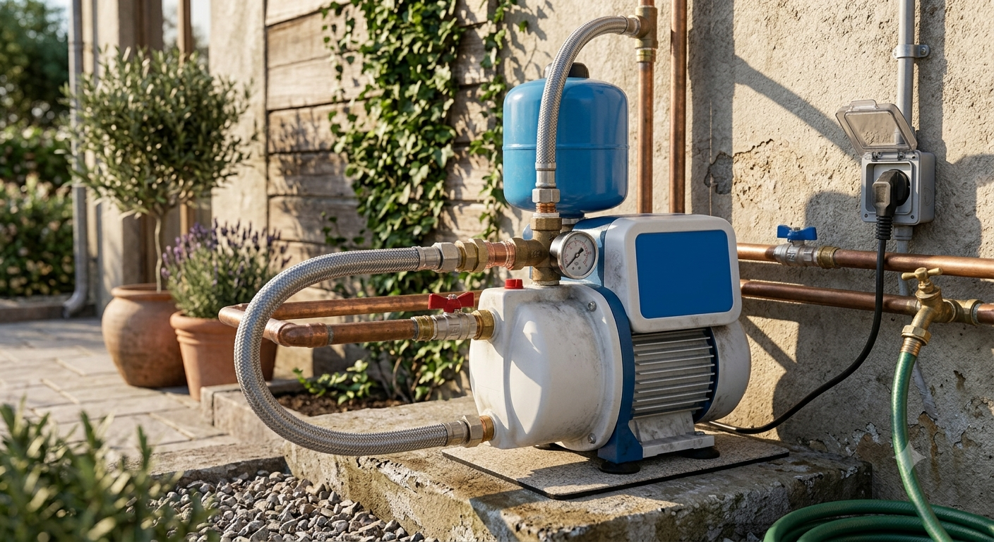 Compact domestic water pump for household service.